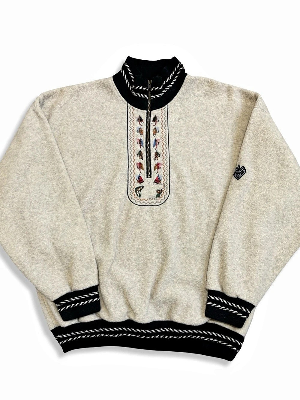 Vintage 90s ATG Fly Fishing Quarter-Zip Fleece Pullover Cream